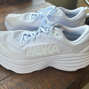 Hoka Bondi 8 Womens 10.5 Wide Shoes Sneakers White on White Running Support